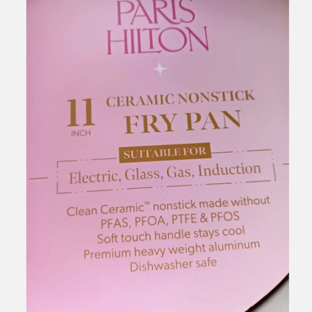 Paris Hilton 11” FRY PAN Ceramic Nonstick Pink, That's Hot Dishwasher Safe New